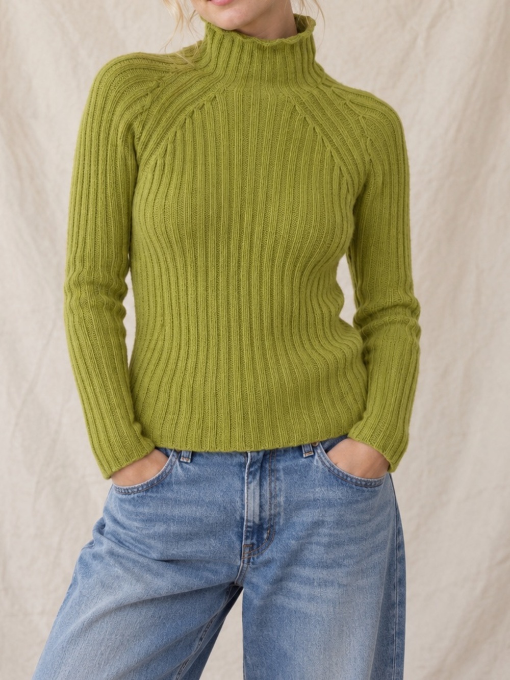 J.Jill Soft Knit Turtleneck Sweater Light Green Medium Cozy Ribbed